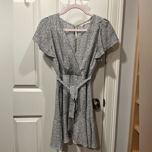 Francesca's Mi Ami White Polka Dot Belted Dress Size S